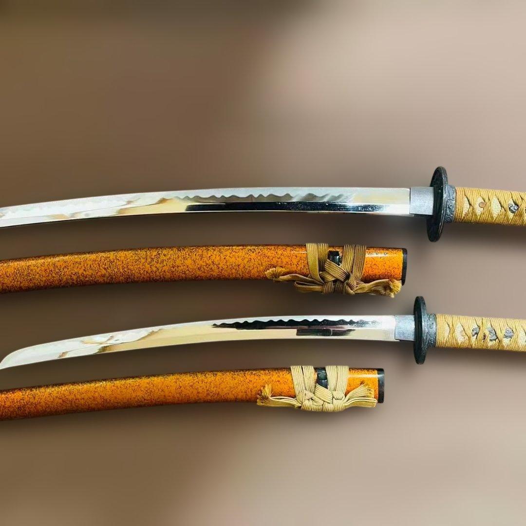 高級模造刀 居合刀 のたれ刃紋 2本セット 打刀 脇差 インテリア （刀6