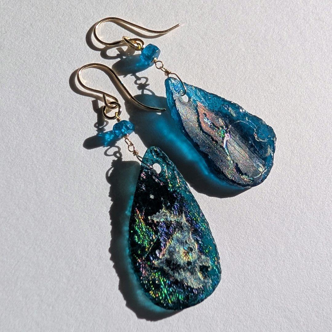 希少✧︎ローマングラス 大粒ピアス ローマングラス2連 ピアス 【メール便可】｜マライカ公式通販