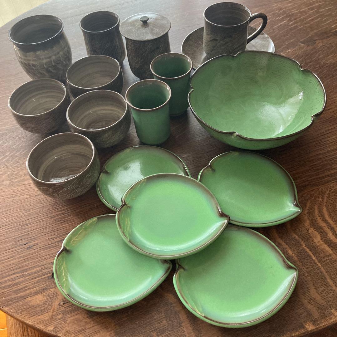 現川焼　臥牛窯　食器　まとめ　珈班碗皿　湯呑　菓子鉢　小皿　茶道具　16点 蓋付汲出碗「白鷺」 - 現川焼の伝統を守る全国唯一の窯元・臥牛窯の