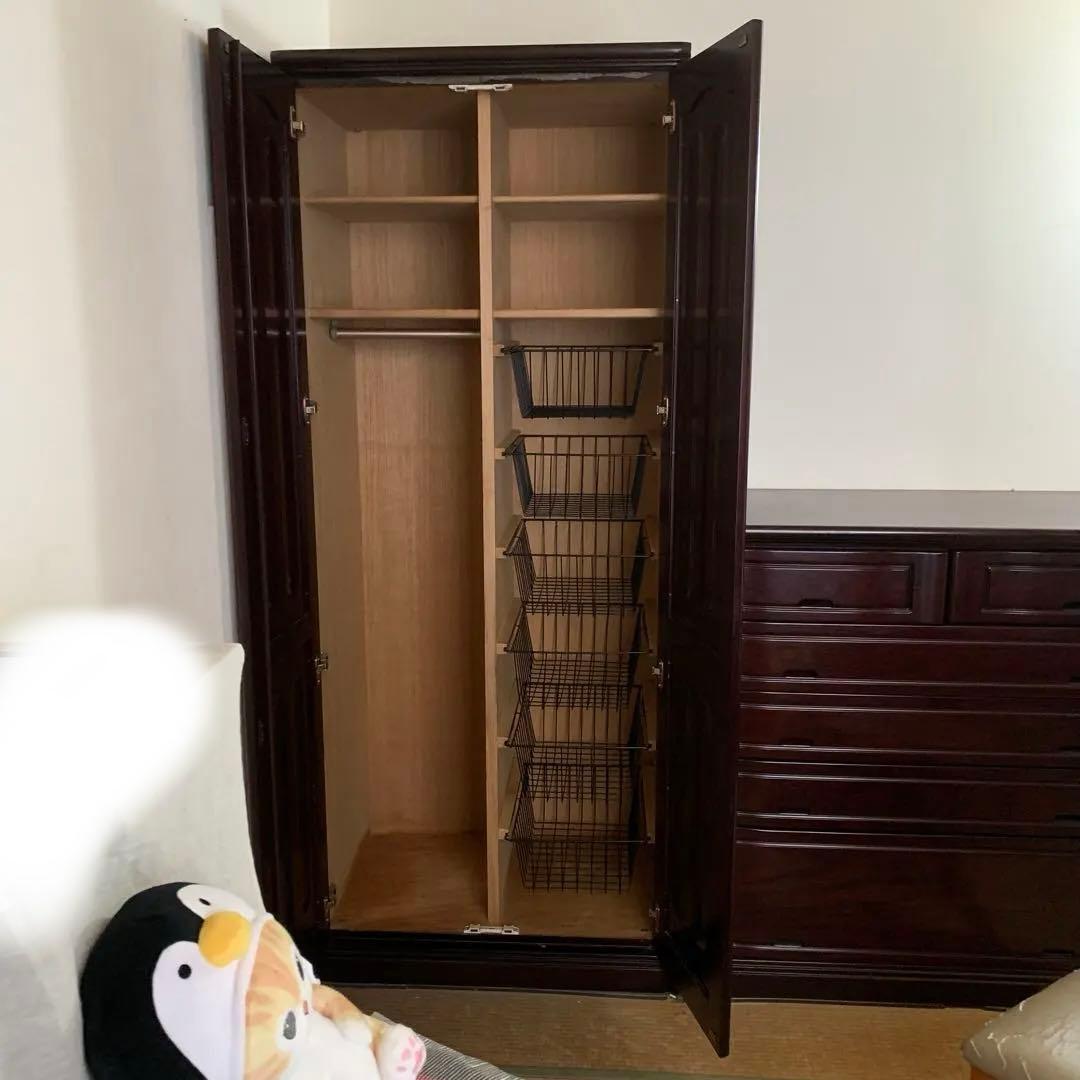 送料込！⭐︎内部桐のクローゼット 高級府中家具 紫檀 無垢の木材 収納付き