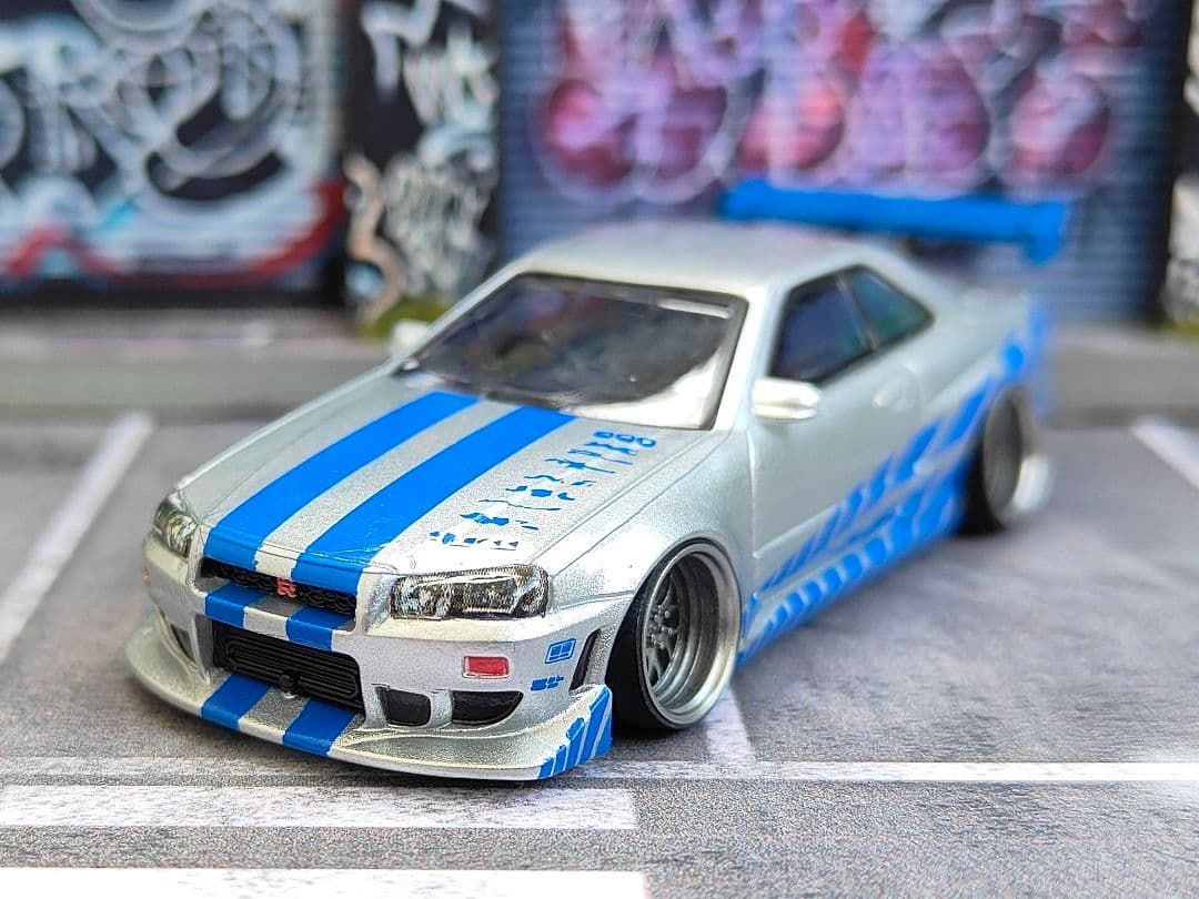 トミカ改造 日産 GTR R34 ワイスピ仕様 リアル化深リム ホットウィール