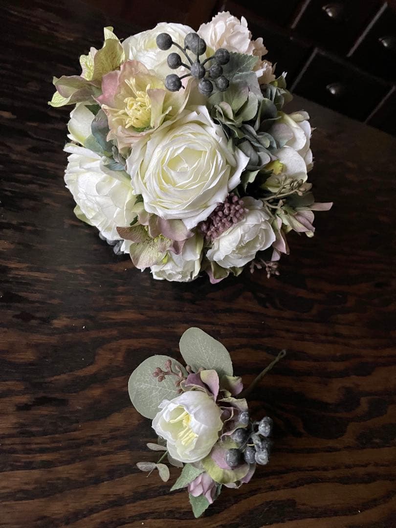 SALE！ナチュラルクラッチ　ウェディングブーケセット アンティークピンク クラッチブーケ シャビーナチュラル フォト