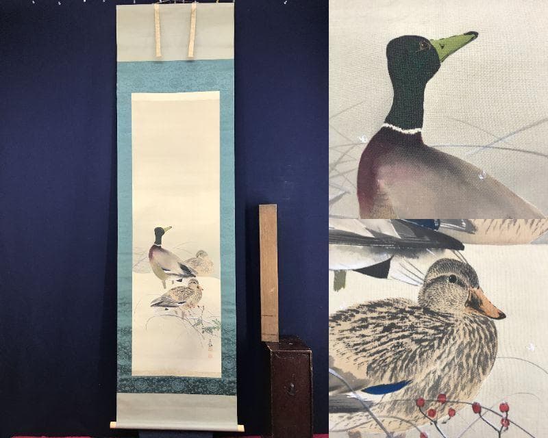 真作/今井景樹/雪中鴨図/加茂図/カモ図/花鳥図/掛軸/名家伝来/AH-707 松村景文 雪中群鴨図 - 日本の動物画‐いきもののかたち‐ 江戸期の花鳥
