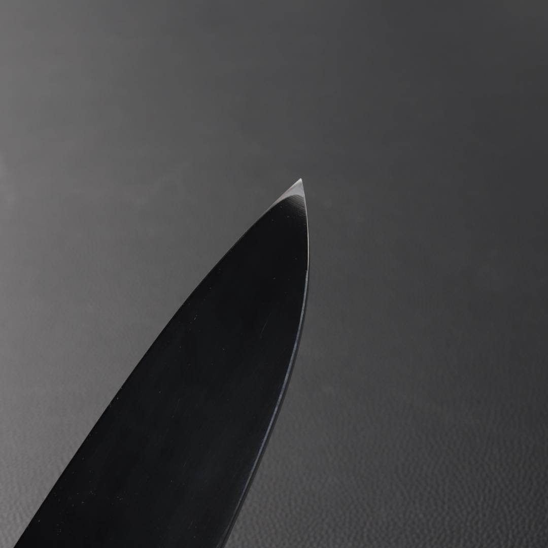 10672鏡面仕上げ出刃包丁 8寸 刺身包丁 本出刃 黒檀黒水牛角白三本巻