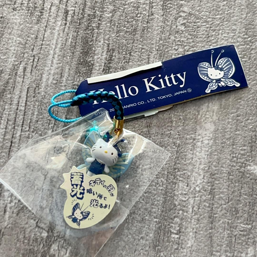 未使用品 ハローキティ 根付 夜の蝶 ストラップ 蓄光 ねつけ レア 未使用品 北海道限定 フラワーアイランド ストラップ 根付け ご
