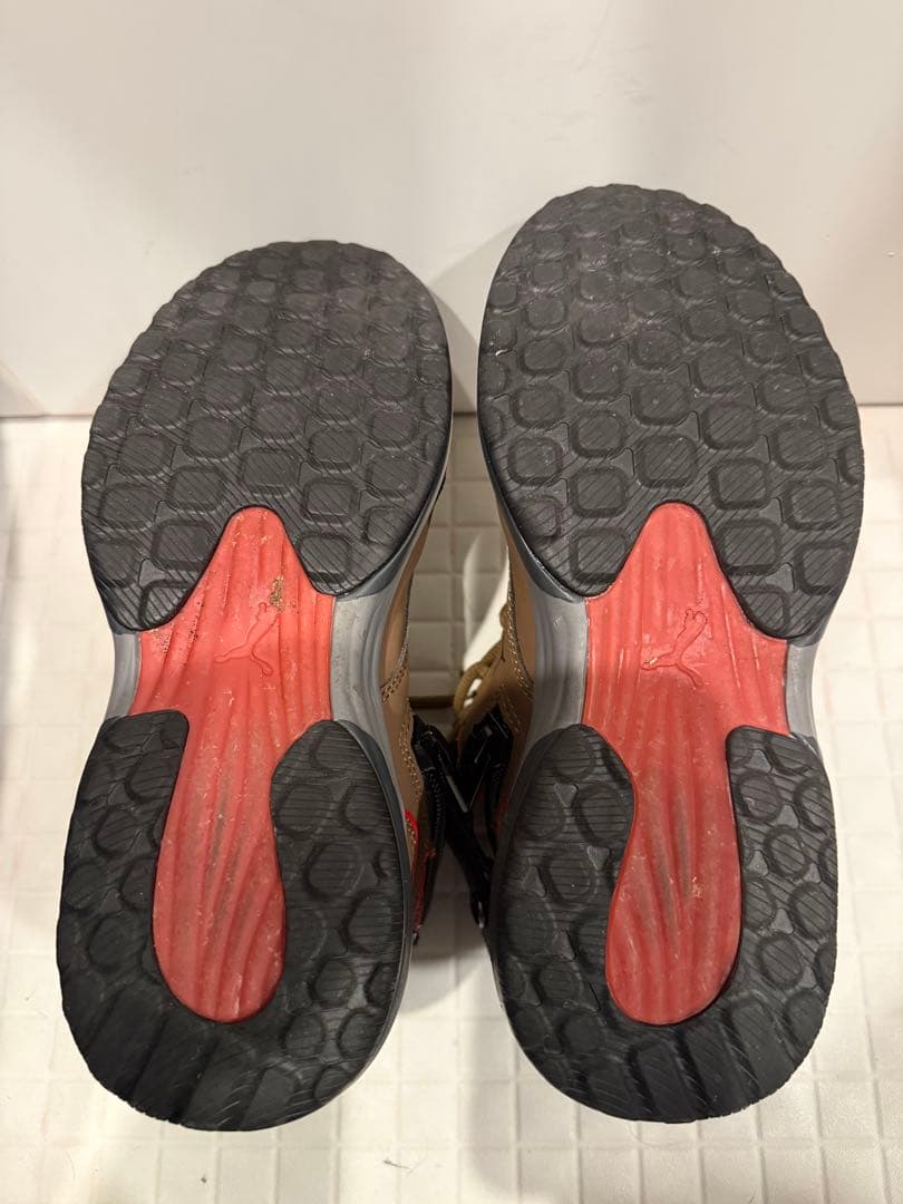 Pumaアスレチックライダー安全靴ディスクオリーブ系ブラウン系ジップ