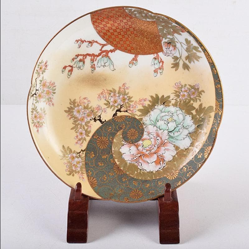 九谷焼　古九谷　色絵青粒金彩　桜牡丹文　飾皿　V　R8914 九谷焼 古九谷 色絵青粒金彩 桜牡丹文 飾皿 V R8914 - メルカリ