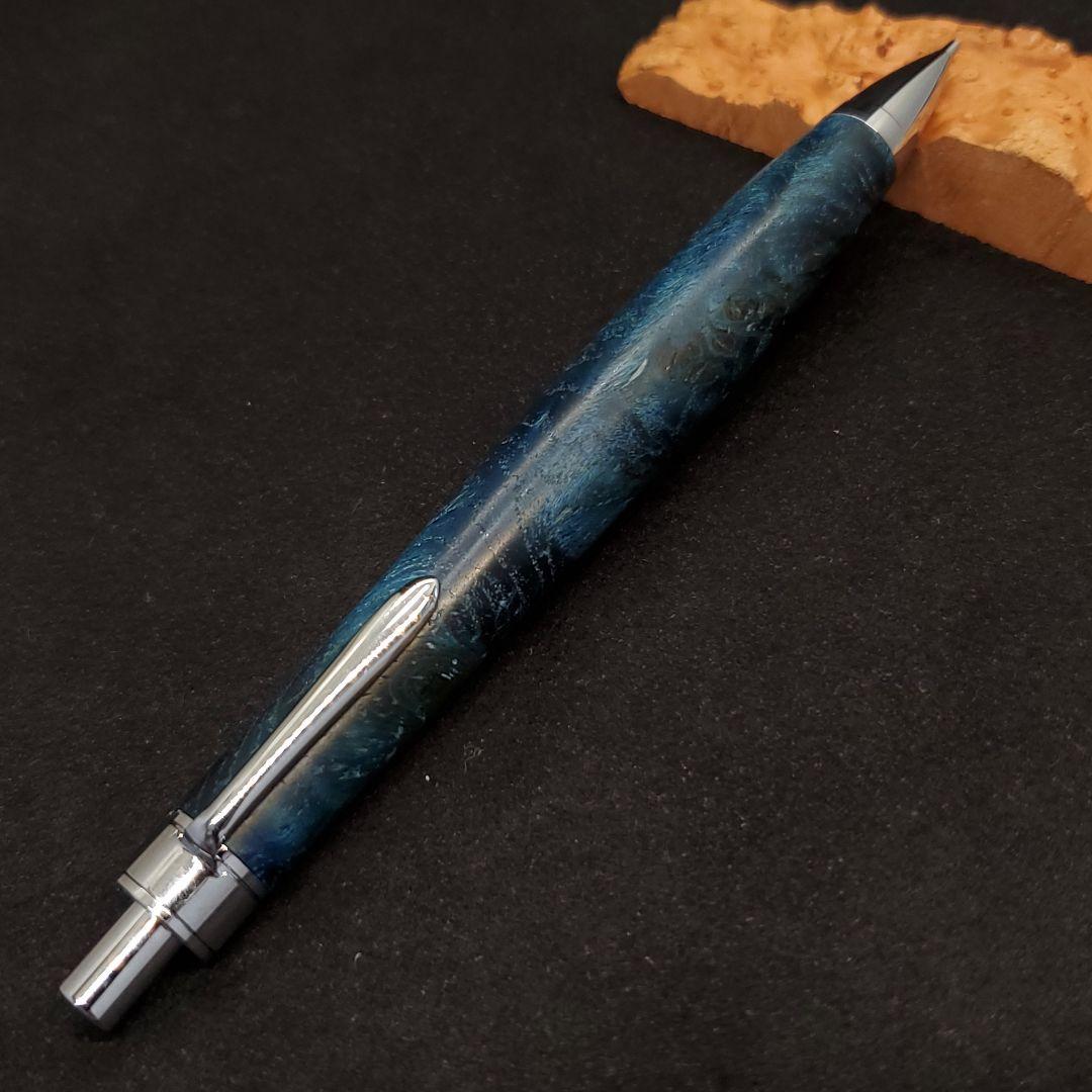 ②ハンドメイド木軸シャーペンスタビライズドウッド青 - メルカリ