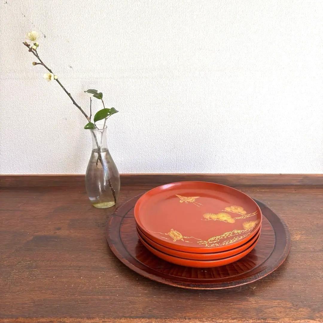 輪島塗 漆器 平皿 伝統工芸 鶴亀 - メルカリ