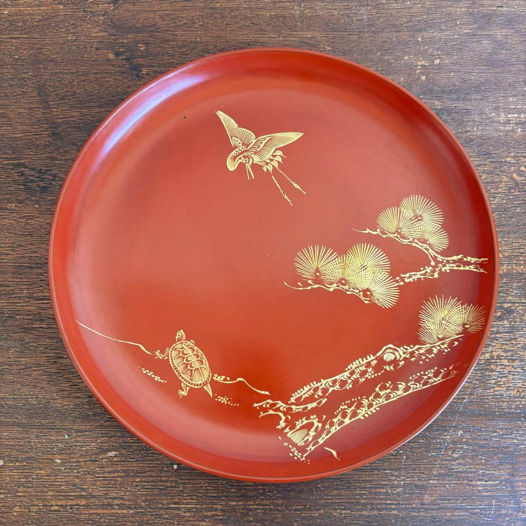 輪島塗 漆器 平皿 伝統工芸 鶴亀 - メルカリ