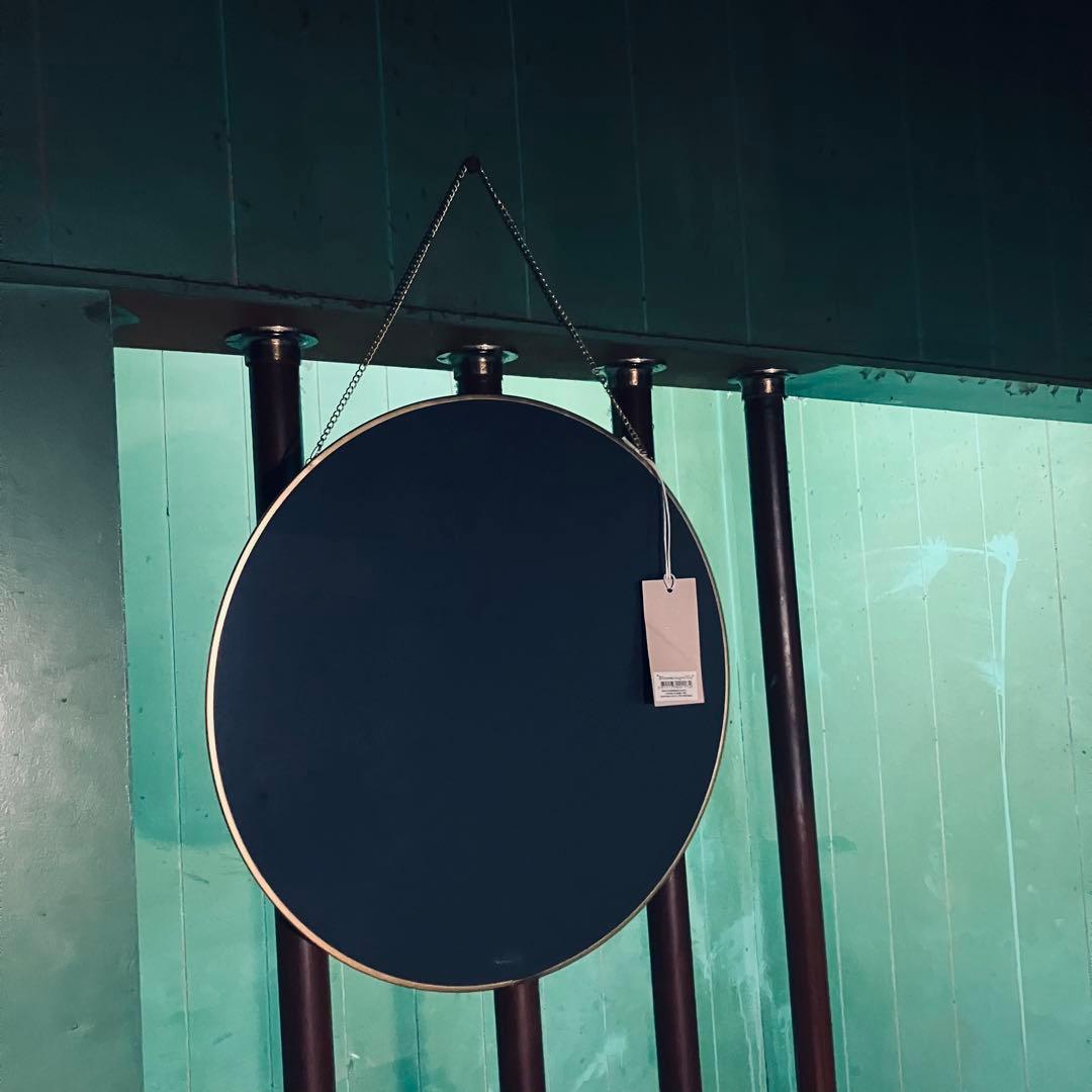 新品 タグ付き Bloomingville 円形 壁掛け鏡 ゴールド金属フレーム