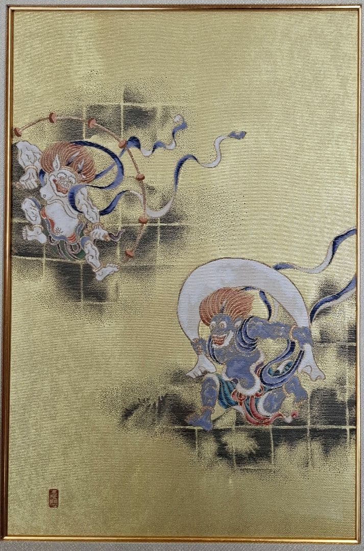【織り額】風神雷神 織り金箔 木製フレーム付 西陣織 国宝 俵屋宗達『風神雷神図』額装 | 東京書芸館公式通販ウェブ