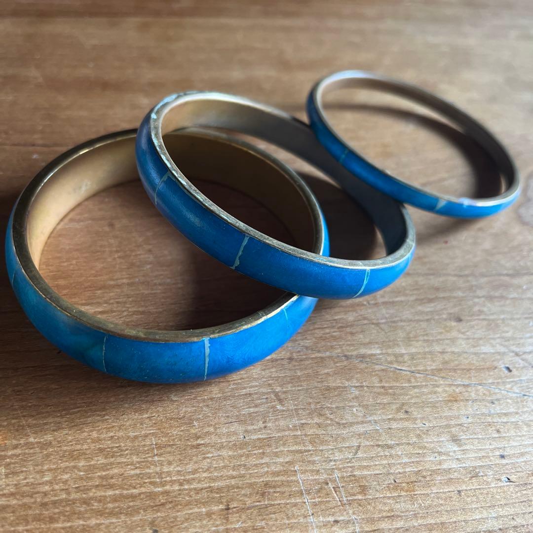 ターコイズブルーバングル3個セット - メルカリ
