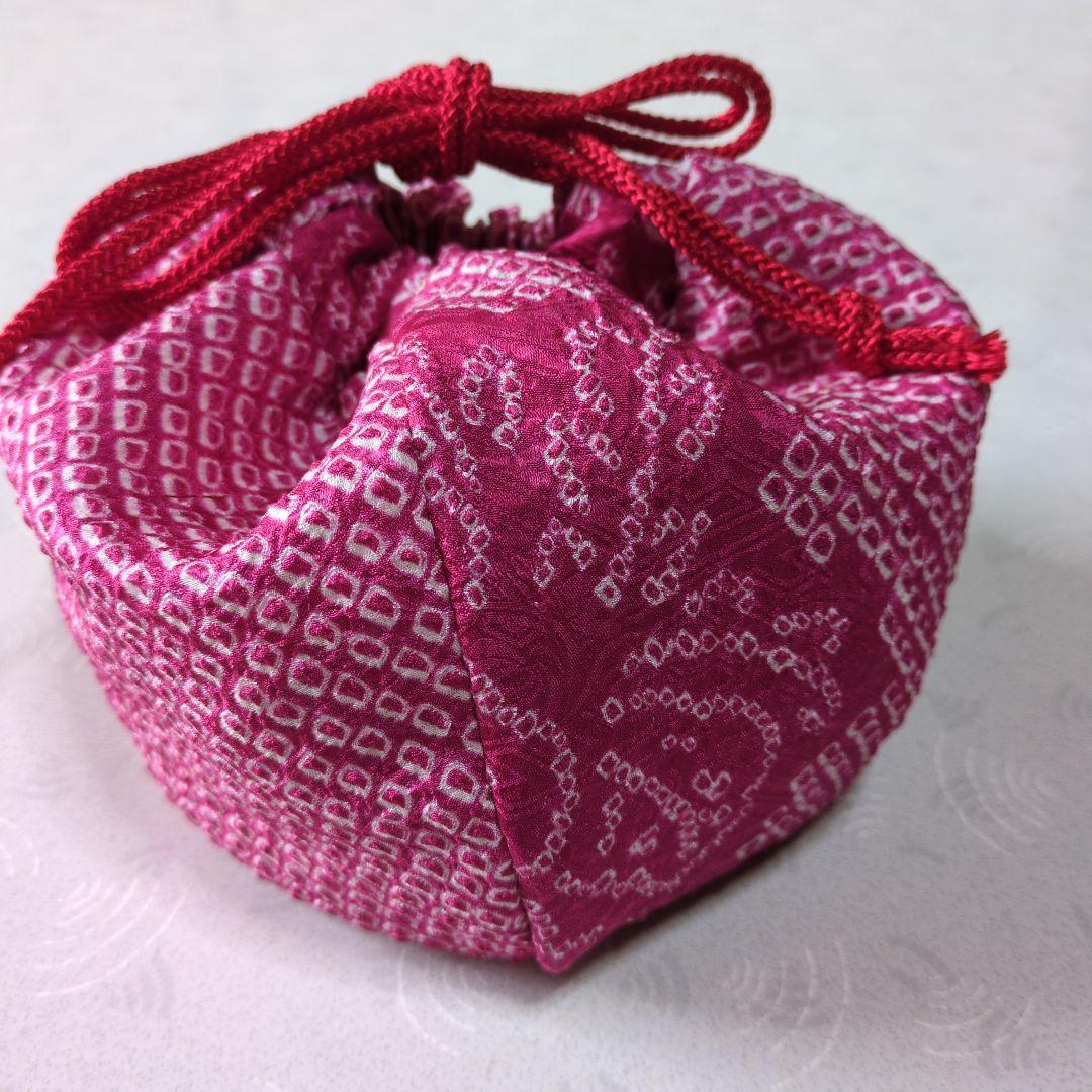 七五三3歳女の子アンティーク着物と正絹総絞り手縫いの被布と巾着