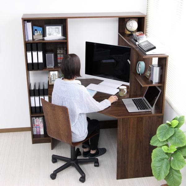 《新品・送料無料》パソコンデスク L字型 コーナー デスク 机 ブラウン