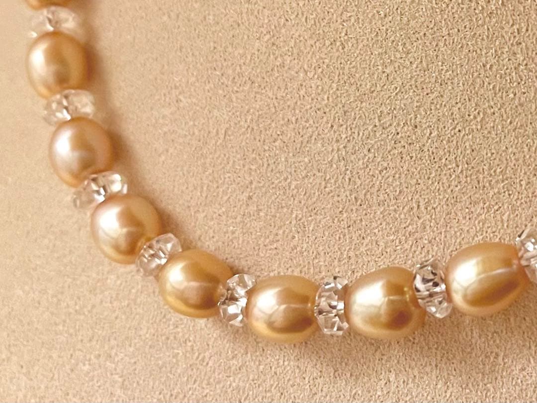 天然石 ピンクゴールドの淡水パール＆水晶のネックレス 本真珠 クリスタルクォーツ 本真珠淡水パールネックレス45センチ＊ナチュラルピンク ネックレス