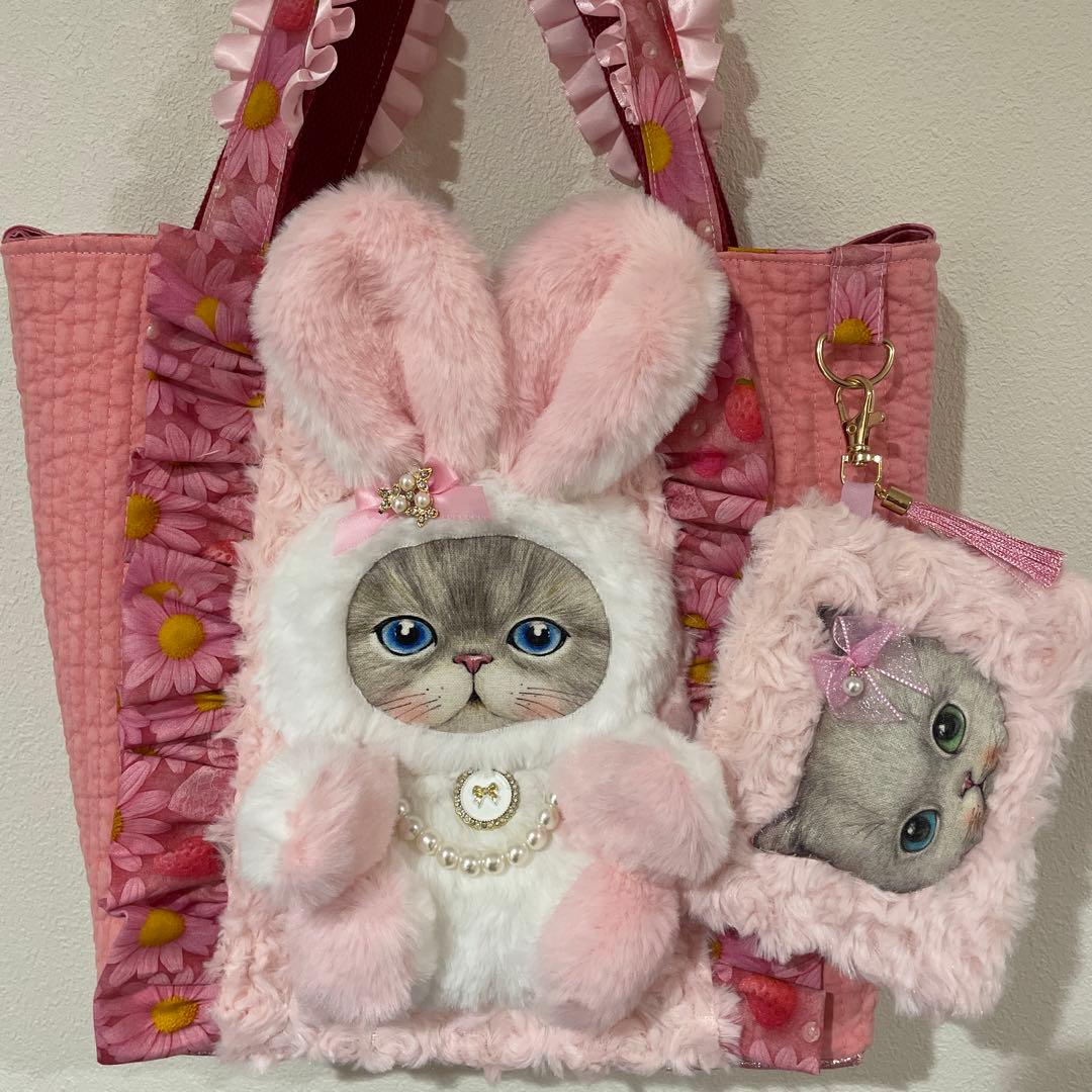 コヤンイサムチョン　うさぎルミちゃんポーチ付きビックトートバッグ コヤンイサムチョン トートバッグ 水玉 ルミちゃん ラメ入り生地