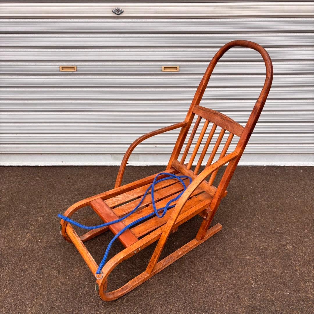 送料込】昭和レトロ 手押しソリ 木製 そり アンティーク インテリア
