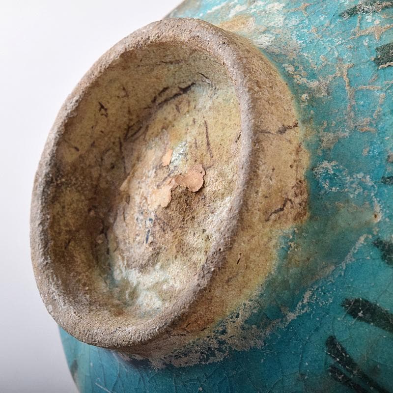 ペルシャ陶器 二シャプール出土 十世紀 青釉黒彩鉢 時代箱付 V R8419