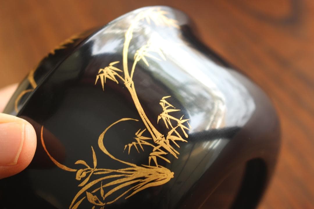 時代逸品！端正な時代黒漆に極上菊蘭蒔絵の映える四つ椀（検懐石道具