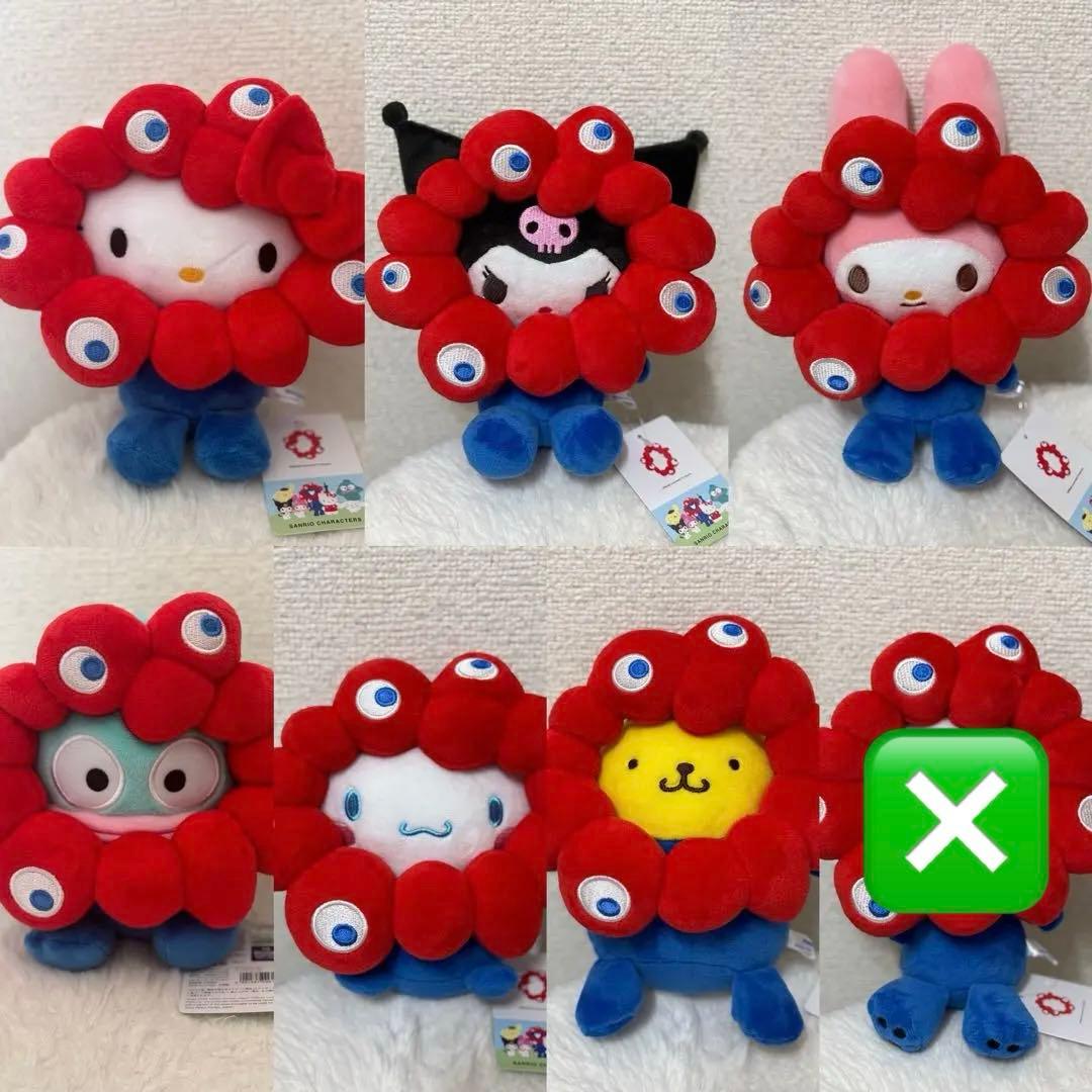 【6種類】ミャクミャク×サンリオ　ぬいぐるみセットMサイズ サンリオキャラクターズ ミャクミャクなりきりぬいぐるみ」が発売