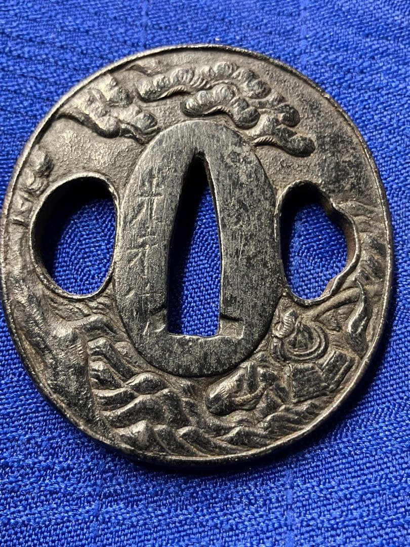 AKa7071珍品日本刀古い目貫兜つくし蟹？3セット刀装具当時物