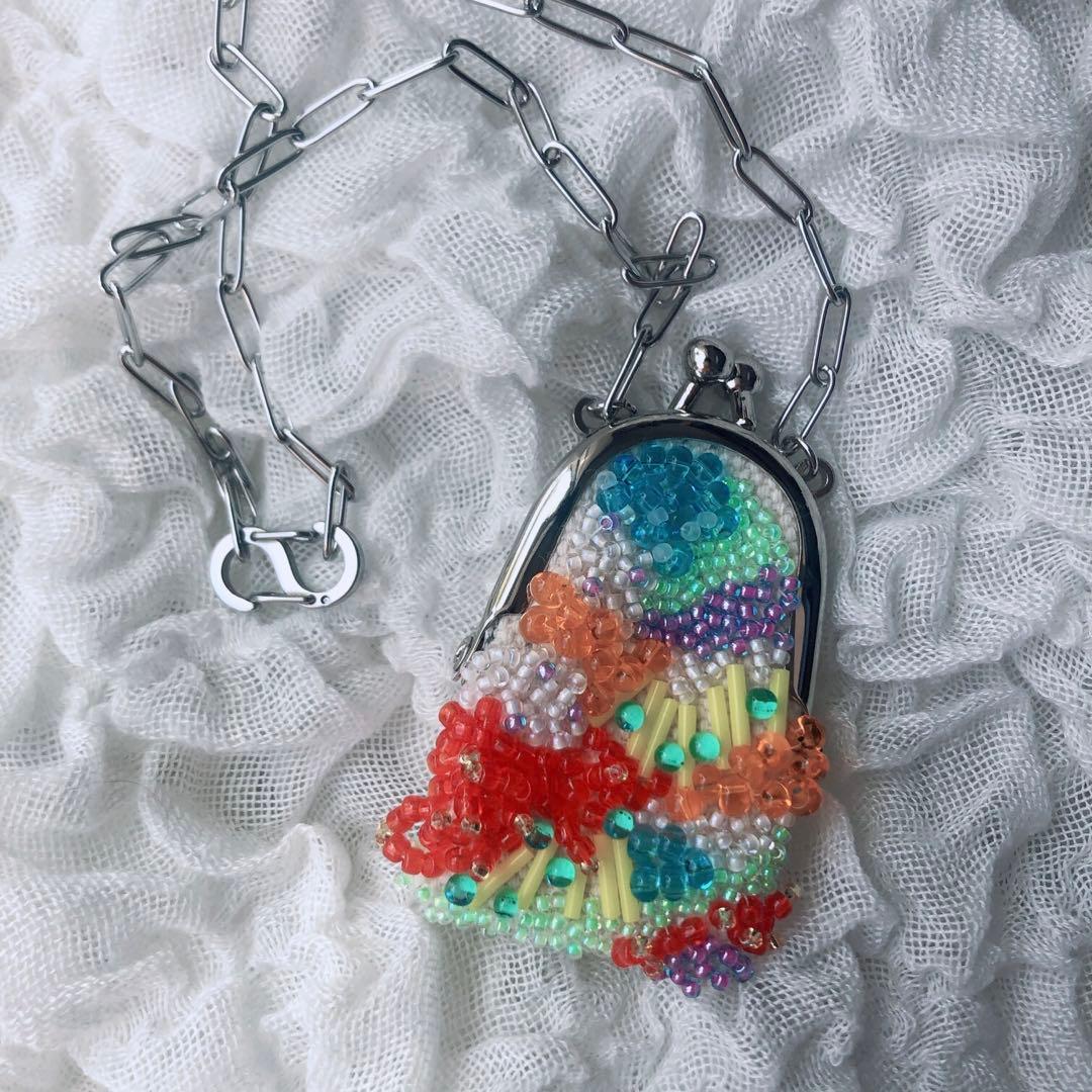 ハンドメイド ビーズ ネックレス がま口　がま口ネックレス　omamori ハンドメイド ビーズ ネックレス がま口 がま口ネックレス omamori