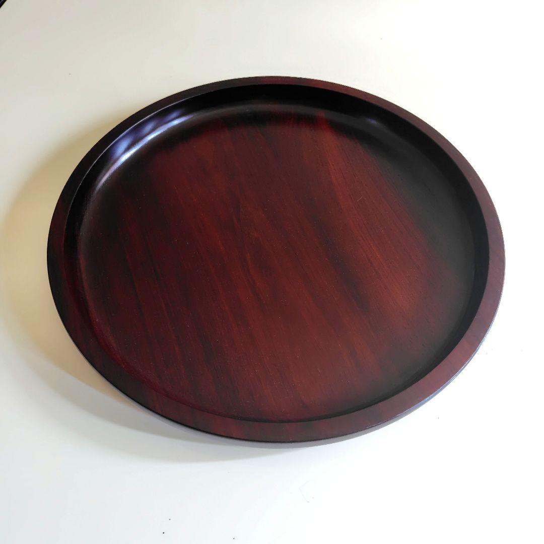 無垢板本紫檀円形盆漆仕上げ。 ギャラリー小物:紫檀 お盆 漆仕上 若畑作 巾41cm 大阪唐木指物 no.8343