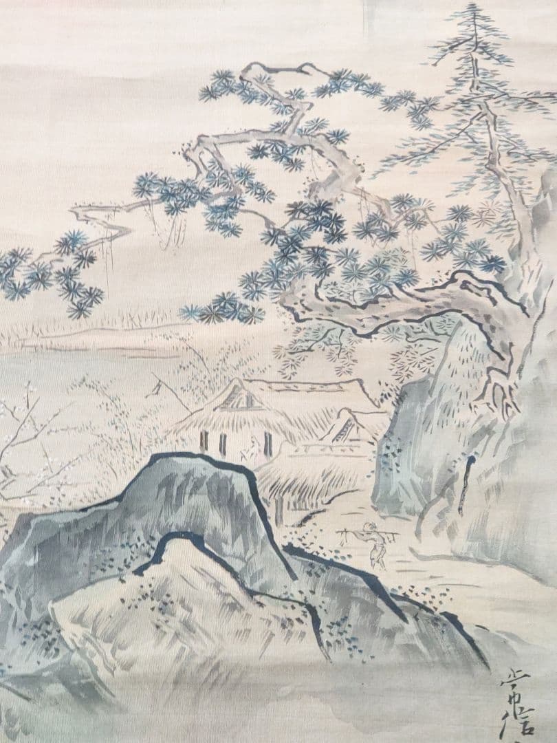 狩野常信的掛軸三幅對（真作）水墨畫山水風景道士肉筆- 日本Mercari