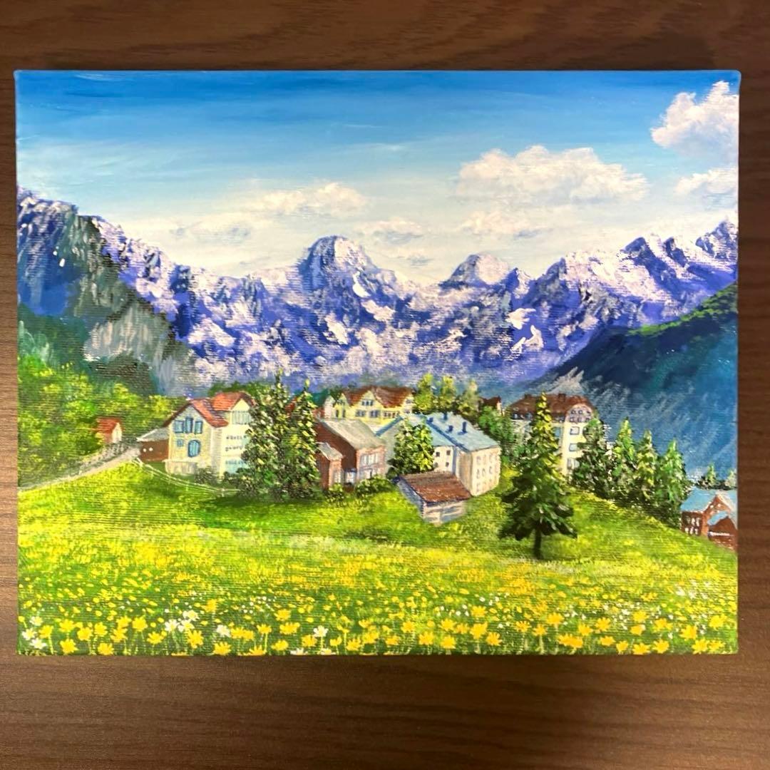 絵画 原画 風景画 肉筆 キャンバス F3 『スイス アルプスの春』 - メルカリ