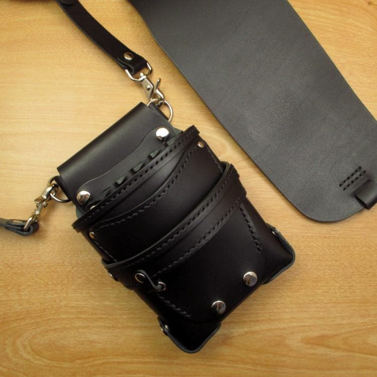 フタ付シザーケース　５丁差し　オールブラック　本革　SCA-126/CKA 本革シザーケース オリジナル ブラック 牛革 送料無料 ハサミ5丁収納