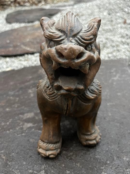 琉球古典焼 兼城賢一 希少古作 古琉球 阿吽一対 獅子 シーサー 古美術