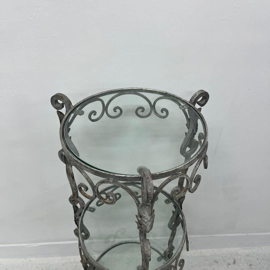 フレンチアンティーク】アイアン 3段ガラスシェルフ 飾り棚 花台