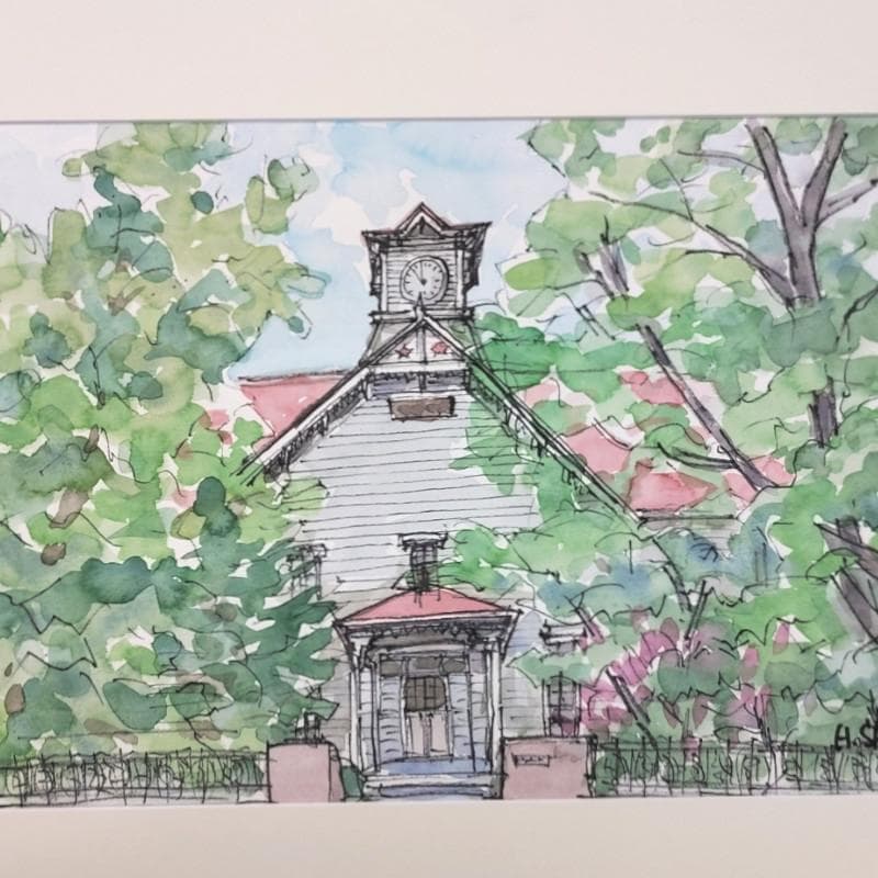 ☆ 境　肇 ☆「時計台」水彩画　大衣　新品額！