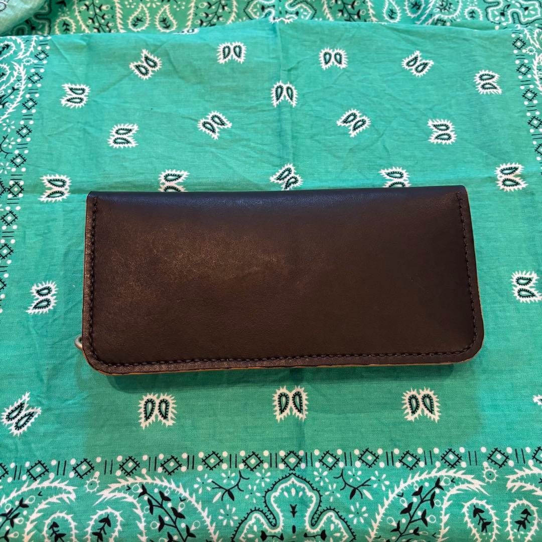 トラッカーウォレット 三層 ハンドメイド 牛ヌメ革 丘染め 生成り茶芯