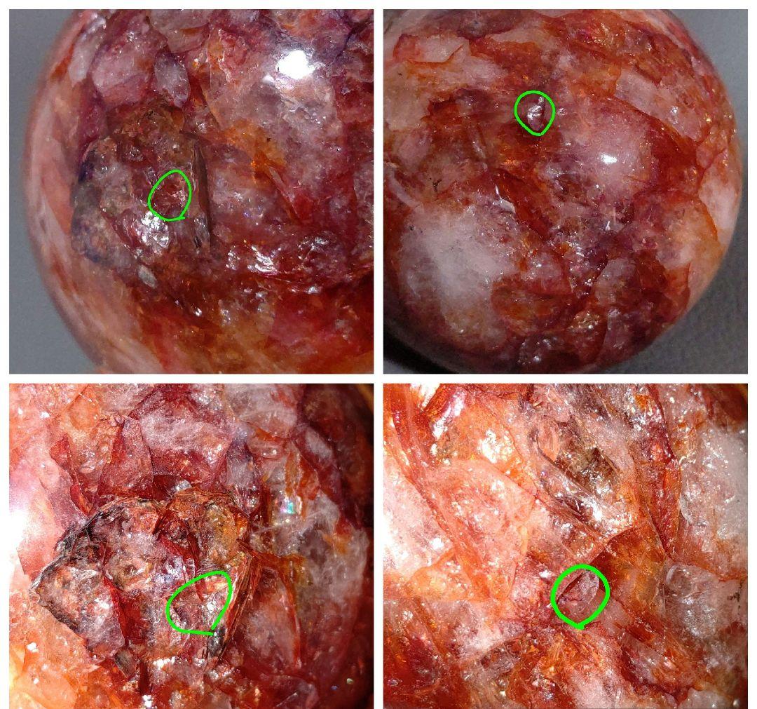 虹まみれ♡　レッドファイアクォーツ　スフィア　丸玉　天然石　台座付き　6.8cm
