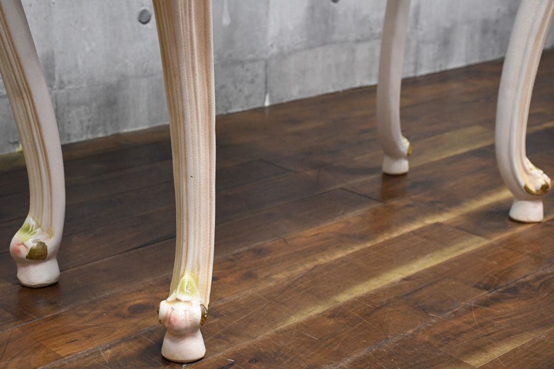 FAC57 ロココ調 猫脚 レリーフ コンソールデスク トールペイント