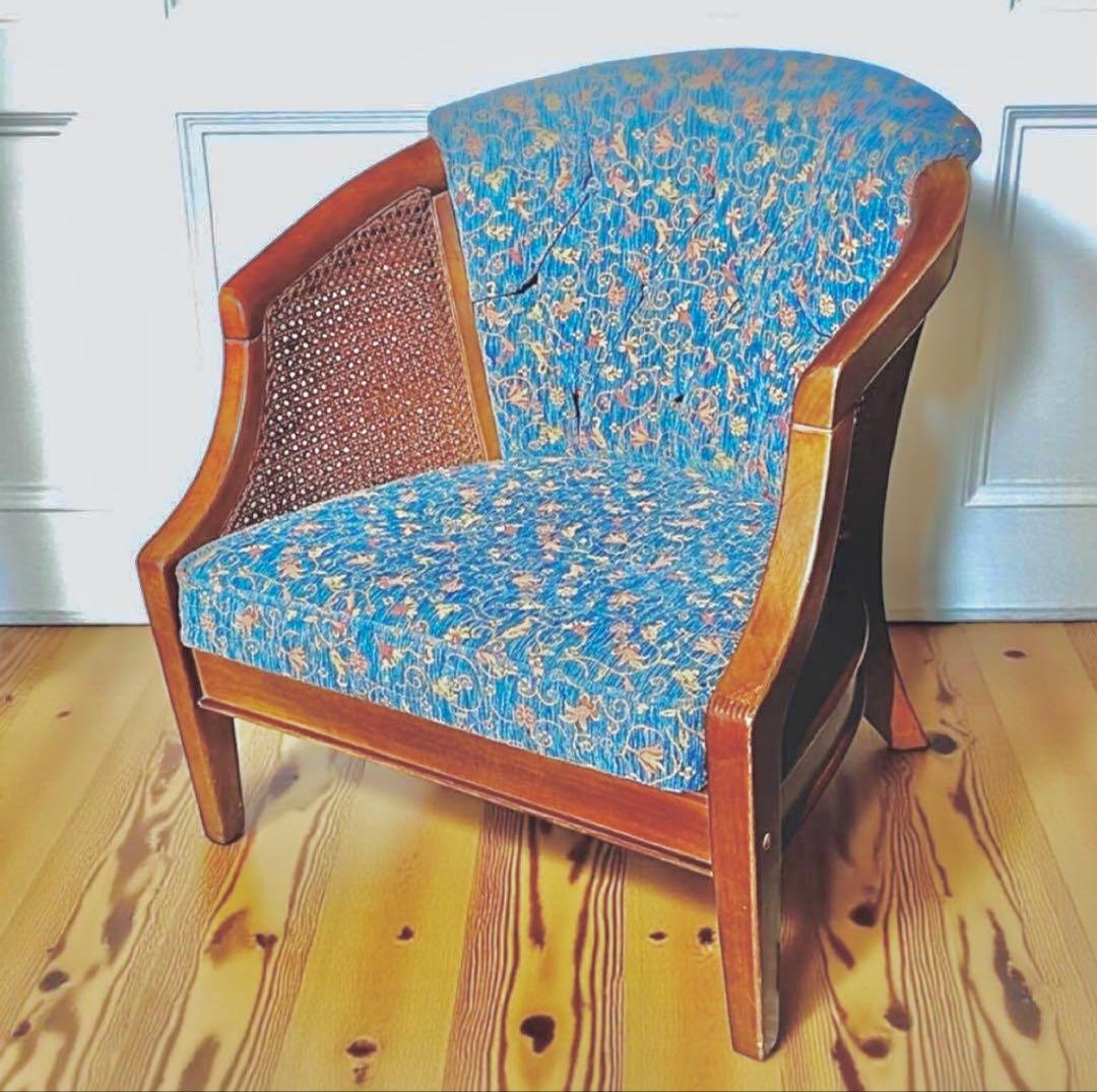 KZ031 【廃盤】三越ブルージュ　カントリーハウス　籐　1Pソファ　小花柄 KZ031 【廃盤】三越ブルージュ カントリーハウス 籐 1Pソファ 小花柄