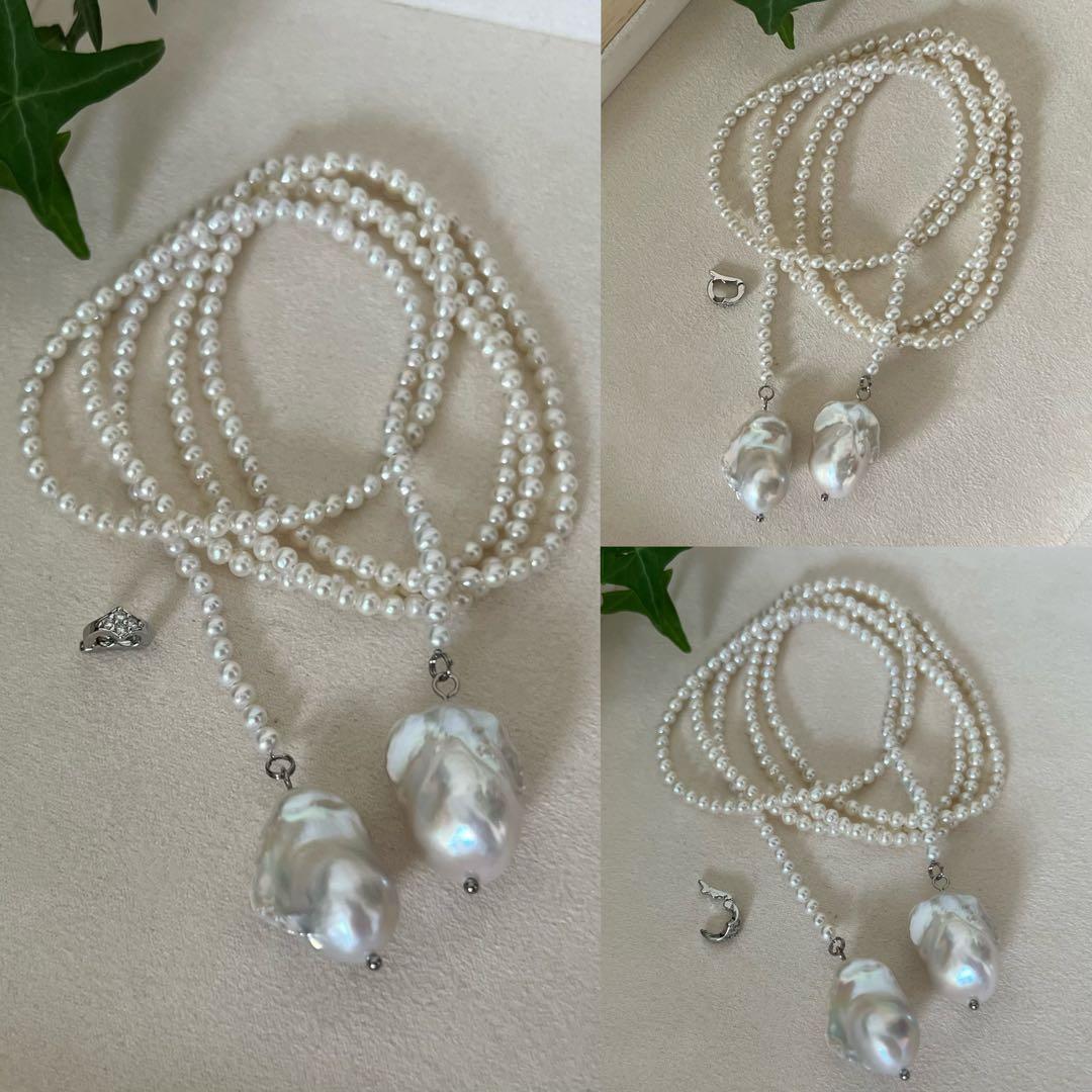 パールラリエットネックレス オイスターパールロングネックレス Y字