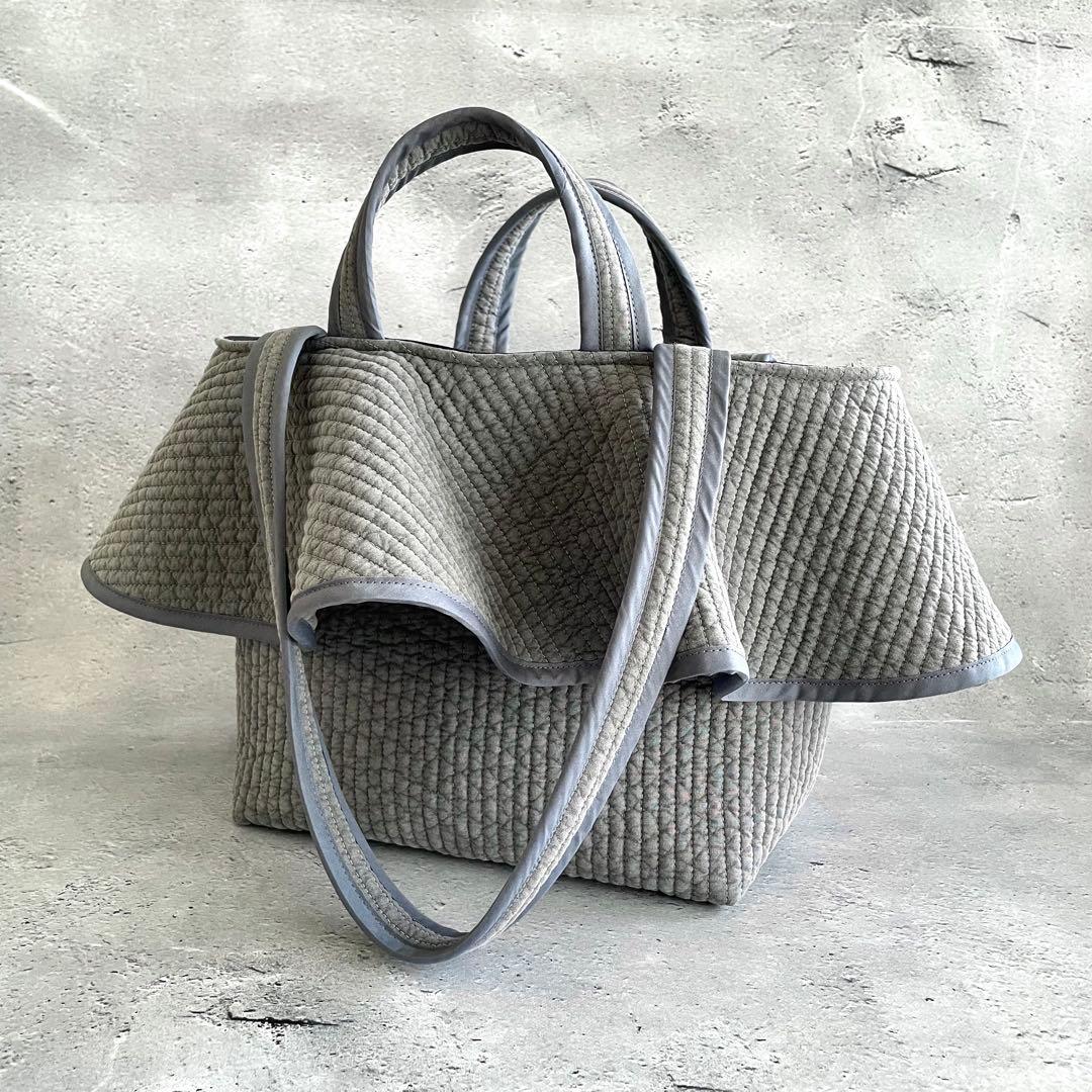 フリル付きヌビトートバッグ 2way ヌビバッグ グレー ハンドメイド