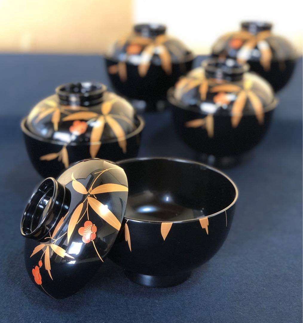 《R》輪島塗 蒔絵付 吸物椀5客 木製漆器 木箱　251218か1