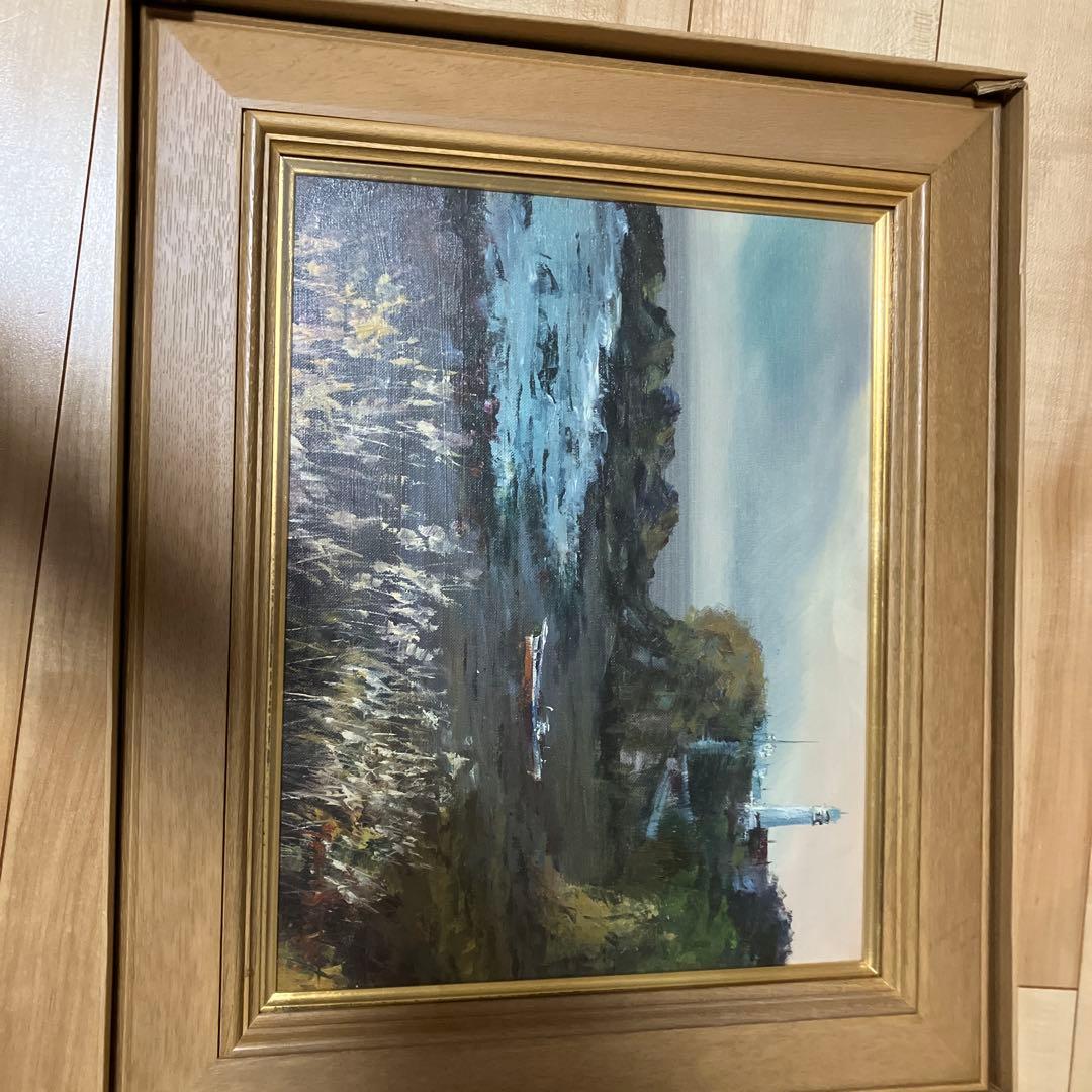 灯台と海の風景 油彩画 木製フレーム付き Amazon.co.jp: 絵画 灯台の海の眺めインテリア 絵画 油絵イラスト