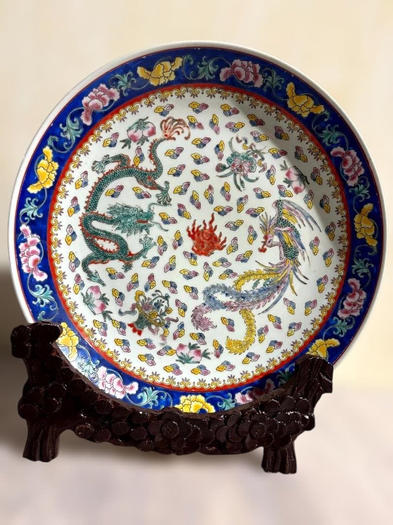 中国美術　青龍の陶器皿 楽天市場】景徳鎮 青花 龍文盤 特大皿 3.5尺 直径約1m13cm 中国美術 染