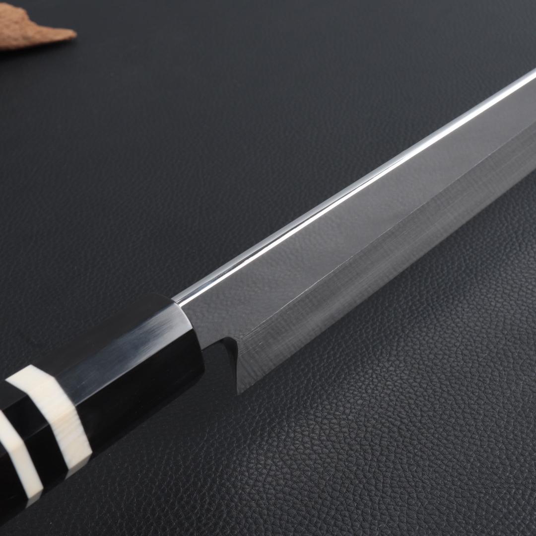 8311先丸包丁 尺一 鏡面仕上げ 刃は究極の切れ味 黒檀黒水牛角白三本巻