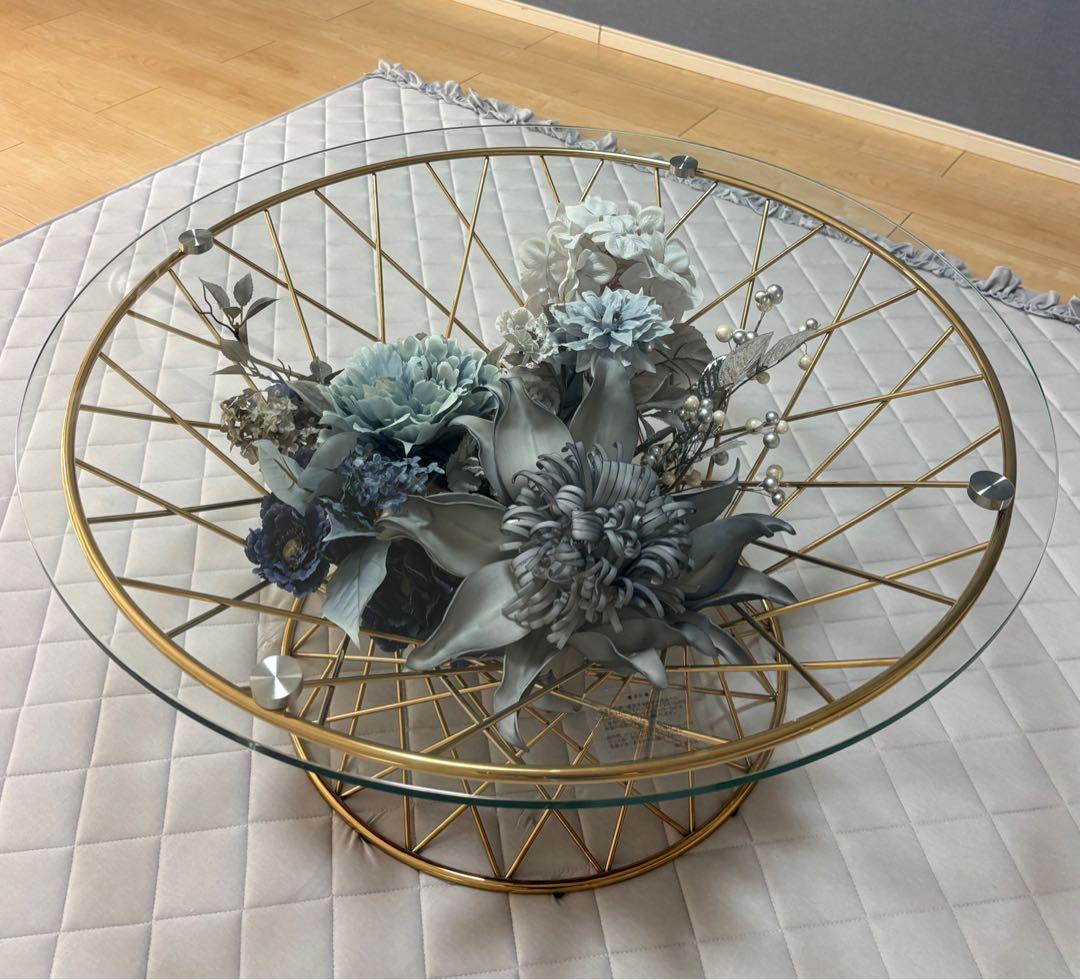 Francfranc マーリア コーヒーテーブル クリア×ゴールド（φ800