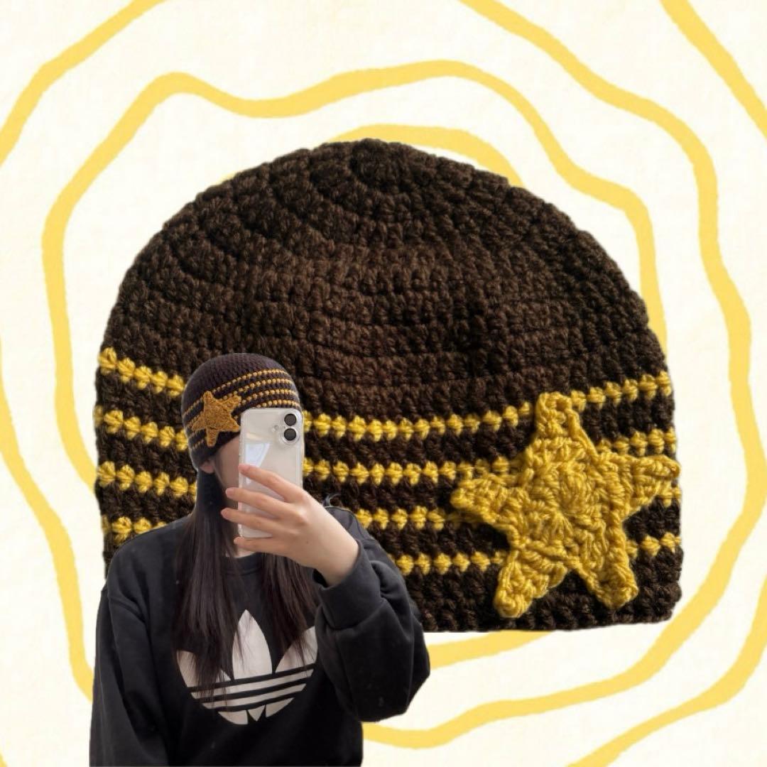 ビーニー ハンドメイド ニット帽 クラッシャーハット かぎ針編み