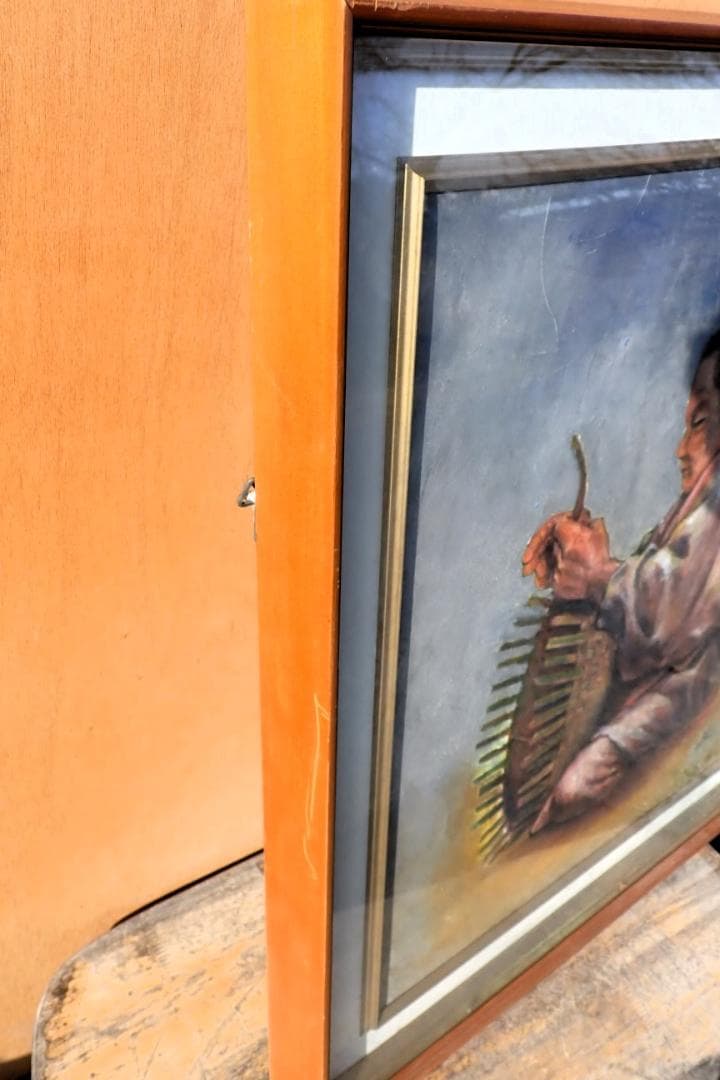 油絵 原画 人物画 署名あり（Sakai？）女性 竹細工 籠編み 額装 - メルカリ