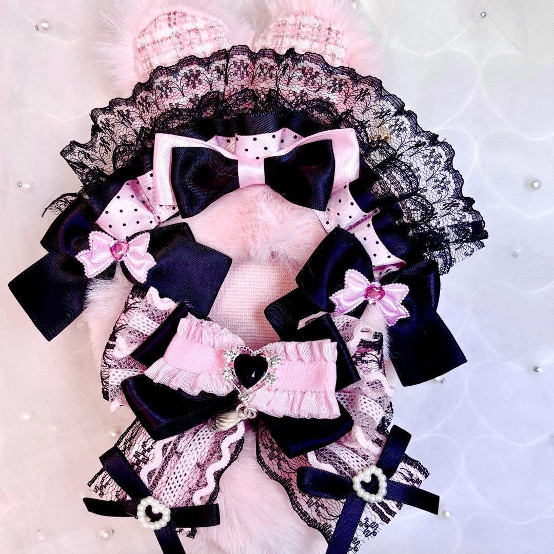 10cm ちびぐるみ ぬい服 着ぐるみ 黒ピンク ウサギ耳 推しぬい #50