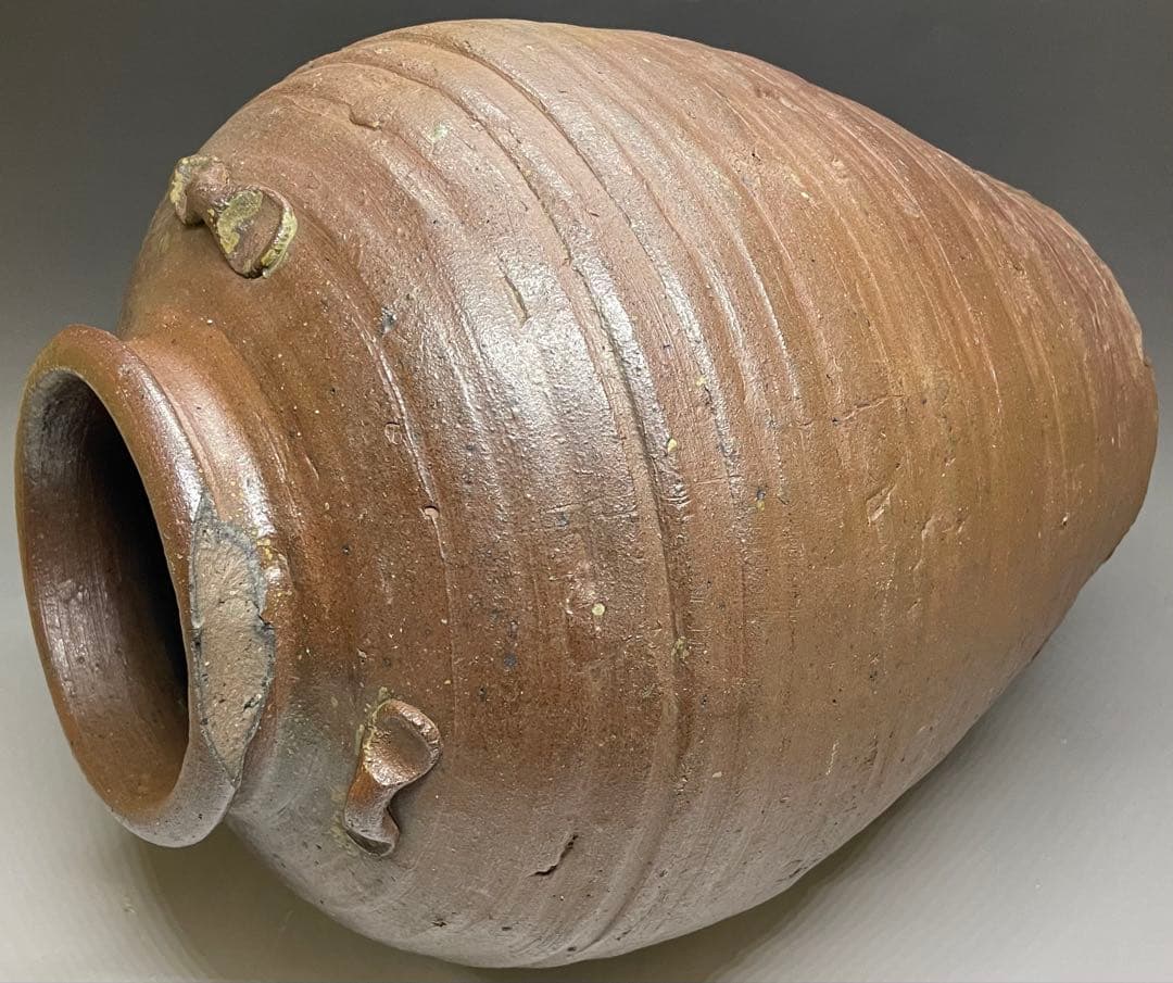 極メ 桂又三郎織 古備前 三耳壺 室町末期 下駄高台 鑑定書付 p9113