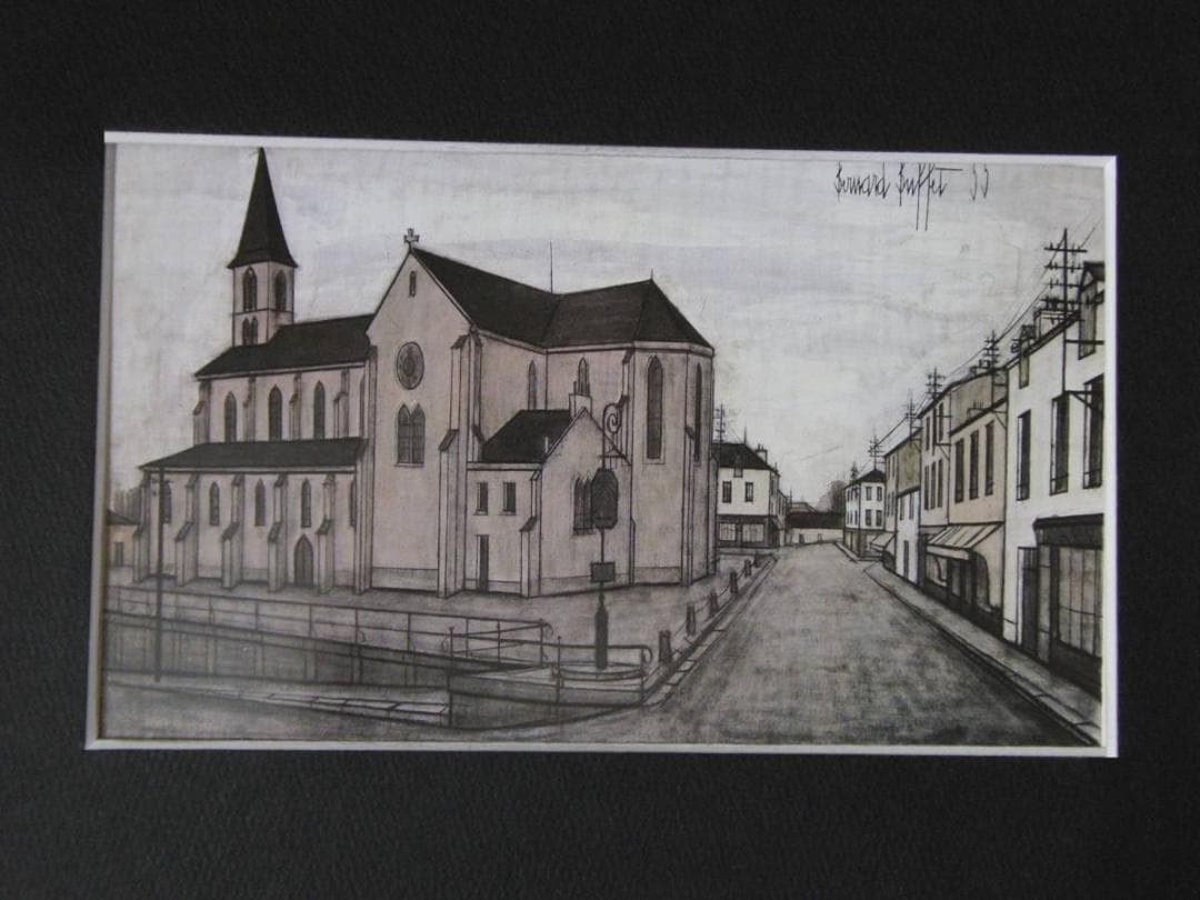 ベルナール・ビュッフェ、「Eglise」、希少画集の額装画、人気作品